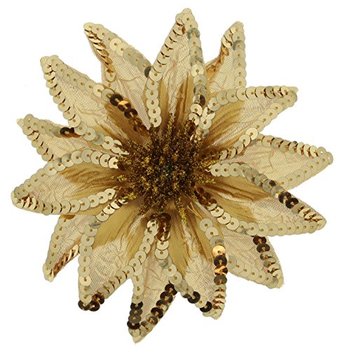 Women's Christmas Pointsettia Sequin Flower Pin, Clip, Hair Tie (Gold)