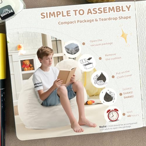 2FT Bean Bag Chair, Comfy Bean Bag Chairs with Memory Foam Filled, Fluffy Beanbag Sofa with Dutch Velvet Cover, Teardrop BeanBag Chairs for Living Room, Playroom - Beige