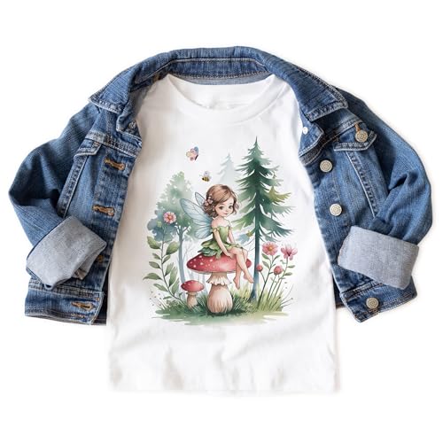 Girls Cute Fairy Shirt - Cute Fairy In Woodland Mushroom Forest Outfit - Natural Toddler Youth Tee3