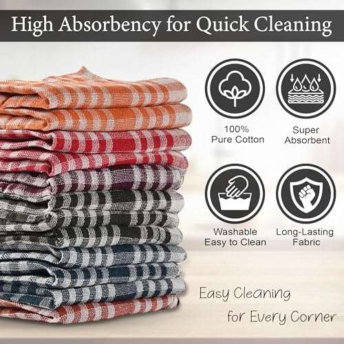 Image of GLUN Cotton Cleaning Cloths - 6 Pcs Multipurpose Kitchen Napkins 17x17 Inch, Reusable Dish Towels, Tea Towels & Table Wipes for Home & Office