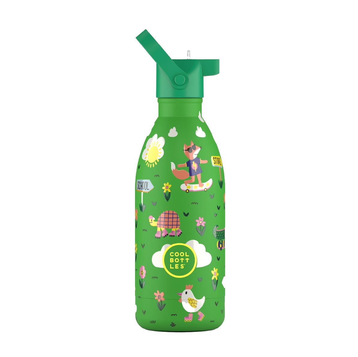 Cool Bottles - Stainless steel water bottle for kids, insulated bottle for kids - Drinks cold for 36 hours and hot for 18 hours- Rolling Skaters 500ml
