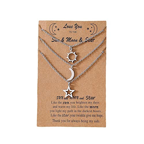 COLORFUL BLING Stainless Steel Sun and Moon Star Necklace 3 Best Friend Friendship Sister Set for Women Mom Daughter BFF Jewelry Gifts-yellow big