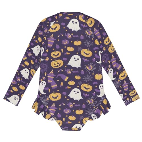 CaTaKu Girls One Piece Swimsuit Cute Purple Halloween Toddler Bathing Suit Long Sleeve UPF 50+ Rash Guard Swimwear 3-12Y2