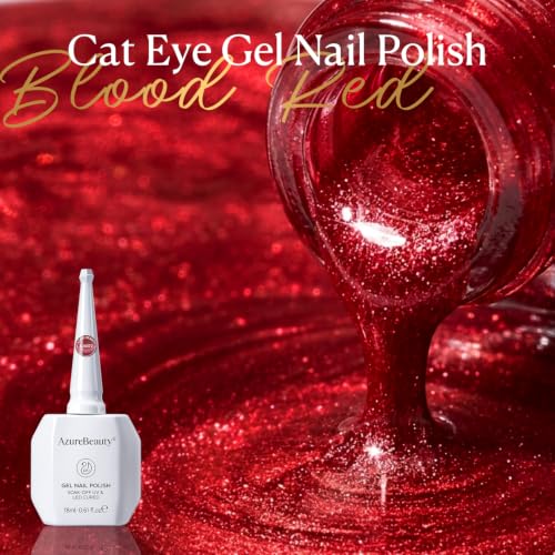 Image of AZUREBEAUTY 18ML Red Ruby Cat Eye Magnetic Gel Nail Polish | Red Glitter Gel Polish Magnetic Shimmer Effect Soak Off UV French Nail Art Design Salon DIY Manicure Gift for Women