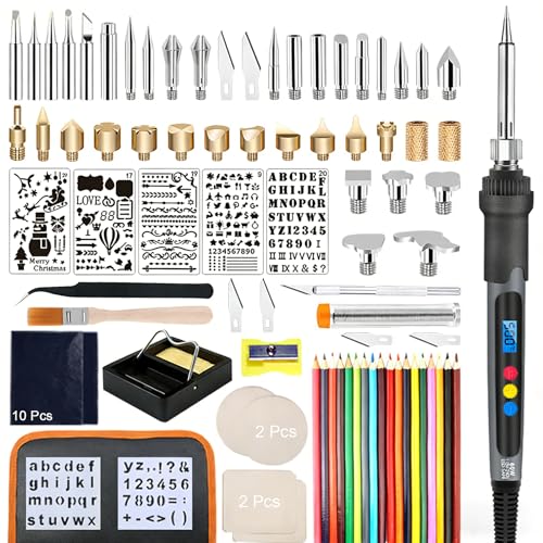 88Pcs Pyrography Kit Wood Burning Pen with Adjustable Temperature 200C500C Pyrography Pen Set for Wood Engraving Carving Embossing Soldering DIY Crafts (UK Plug)