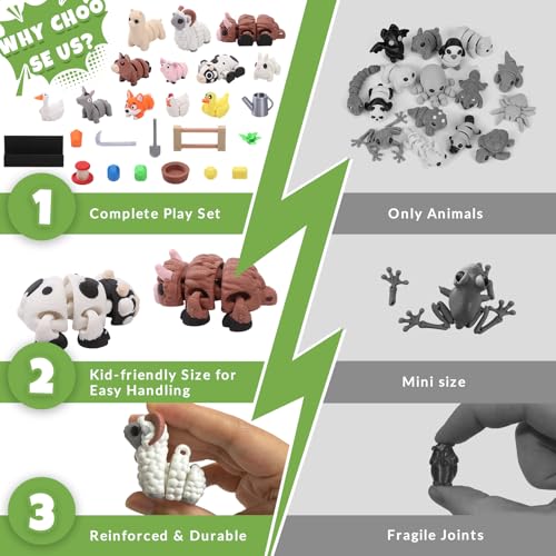 Image of YILCER 40 PCS 3D Printed Farm Animal Figures Toys Set Christmas Stocking Stuffers for Kids Flexible Articulated Fidget Toys Cute Desk Decor Party Favors Gifts for Kids Students Carnival Prizes Reward