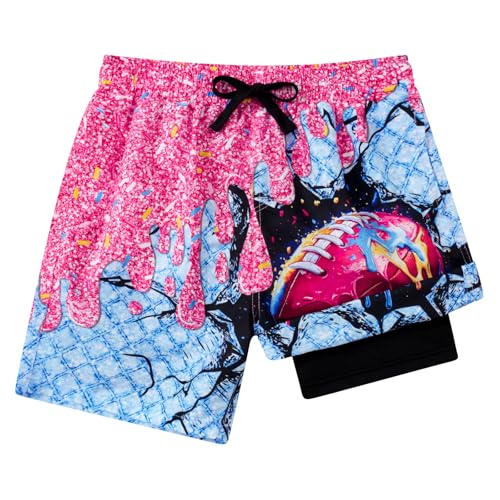 Idgreatim Boys Ice Cream Drip Football Swim Trunks Kids Swimsuit Shorts with Compression Liner Bathing Suit for 5-6 Years