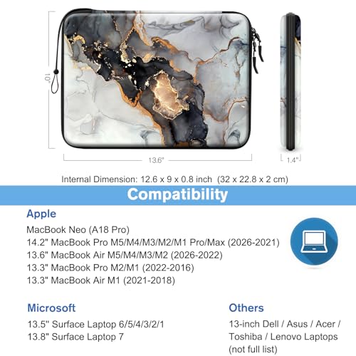 Image of FINPAC Hard Laptop Sleeve Case for 13-inch MacBook Air M3 M2 M1 2024, 14-inch MacBook Pro M3 /M2 /M1 A2918 A2992 A2779 A2442, Waterproof Case for Dell, Surface Laptop, HP, Acer, Cloudy Marble