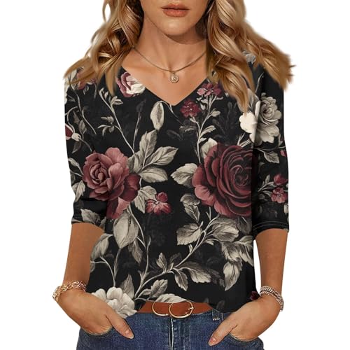 HTHLVMD Womens 3/4 Length Sleeve Tunic Tops Summer Fall Outfits 2025 Three Quarter Sleeve Casual V Neck T Shirts for Women