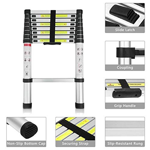 Aluminum Attic Ladders 2.6m/8.5ft Telescoping Ladder Multi-Purpose Loft Ladder Portable Lightweight, Easy Carrying & Storage for Indoor Outdoor Usage Foldable Design Straight Ladder 3 Aluminum Attic Ladders 2.6m/8.5ft Telescoping Ladder Multi-Purpose Loft Ladder Portable Lightweight, Easy Carrying & Storage for Indoor Outdoor Usage Foldable Design Straight Ladder - Image 3