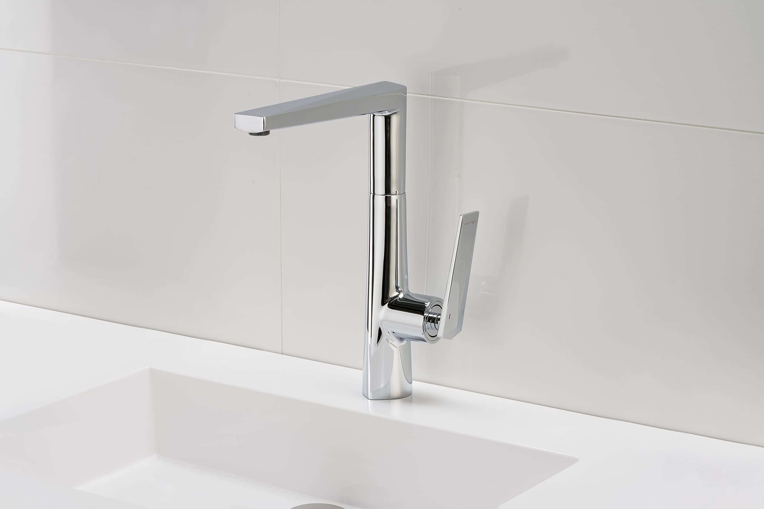44S1 Grifo Cocina Pared – Giratorio Latón Cromado 360, Mezclador con Cartucho Cerámico, Diseño Moderno Elegante, Ideal Sistemas Baja Presión | Mezclador Con Cartucho Ceramico, Giratorio 360 Grados, Diseño Moderno Y Elegante, Para Cocina, Modelo 44s1