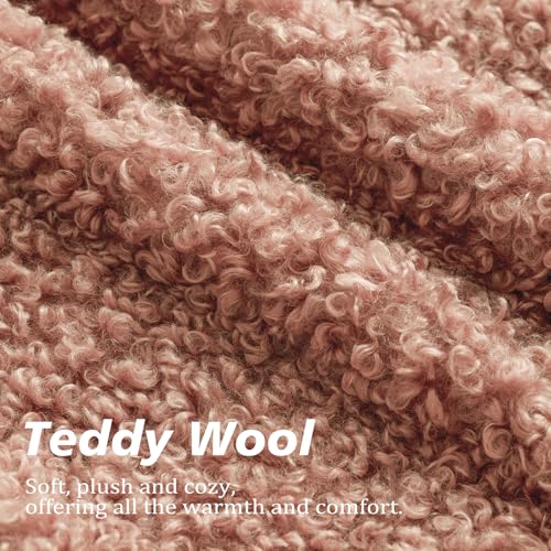 Image of Foindtower Set of 2 Curly Teddy Wool Pillow Covers Decorative Boucle Textured Lumbar Throw Pillow Faux Fur Sherpa Pillowcases Sheepskin Fuzzy Cushion Case for Sofa Bedroom Car 12 inchx20 inch Dusty Pink