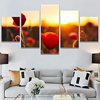 SIGNWIN 5 Panel Canvas Wall Art Red Fields for Home Decorations Ready to Hang - 60