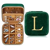 Parima Easter Basket Stuffers for Teen Girls - Gifts for Sister, Birthday Gift for Sister, Sister-In-Law Gift, Plush Velvet Emerald-Green Jewelry Box Travel Jewelry Case - Letter L, Green