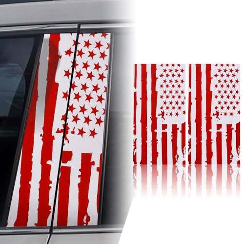 Image of XhuangTech 1 Pair USA Flag Car Center Pillar Decals - HD Printed American Flag Vinyl B-Pillar Stickers, Personalized Stars & Stripe Pattern DIY Auto Vehicle Door Pillar Sticker Decal (Red)