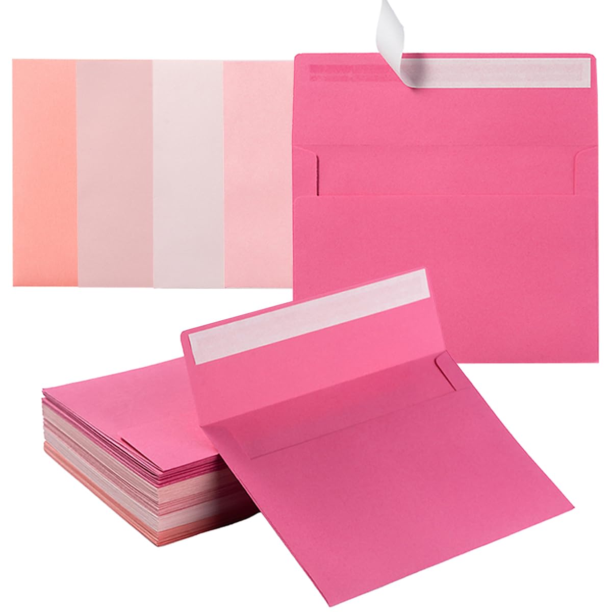 50 Pack 5x7 Colored Envelopes Self-Sealing Assorted Colors for Invitations and Cards (Pink, 5.24x7.21 inches)