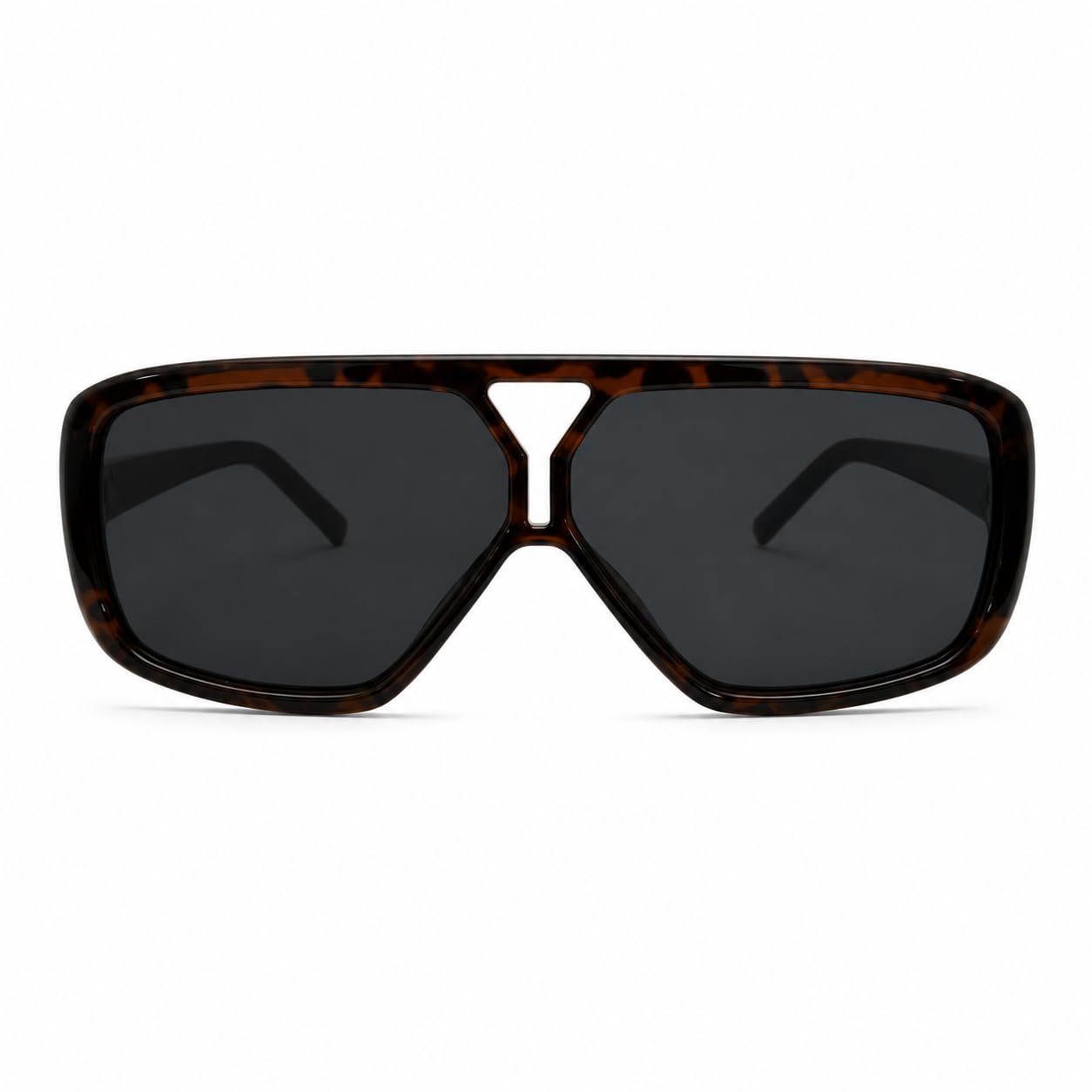 Oversized Square Shield Sunglasses for Men & Women | UV Protection Fashion Eyewear | Lightweight Retro Flat Top Frame | Brown Tortoise Frame with Black Lens-picture-39