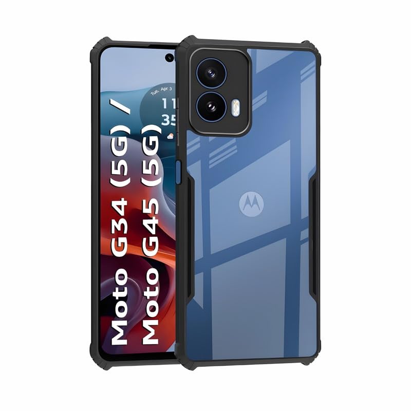 Image of AIBEX Compatible for Motorola G34 5G / Motorola G45 5G Mobile Back Case Cover, Crystal-Clear Shockproof Bumper with Camera Guard | 360 Hybrid Protection (TPU+PC) | Anti-Yellow, Slim Transparent