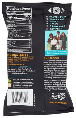 Image of Siete Family Foods, Chips Tortilla Sea Salt Grain Free Single Serve, 1 Ounce