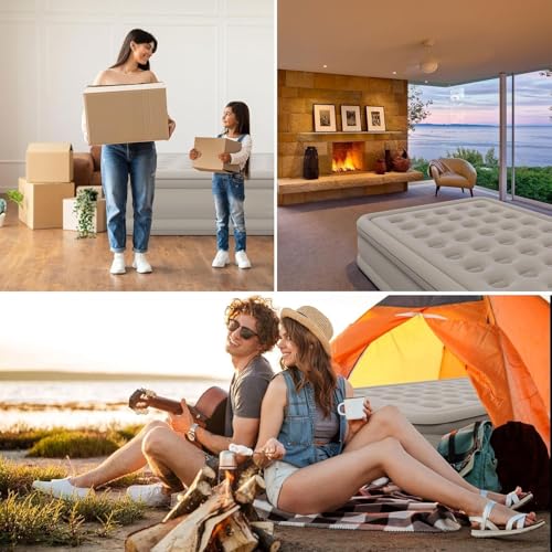 Image of Air Mattress with Built in Pump - Twin Size Double-High Inflatable Mattress with Flocked Top - Easy Inflate, Waterproof, Portable Blow Up Bed for Camping & Travel
