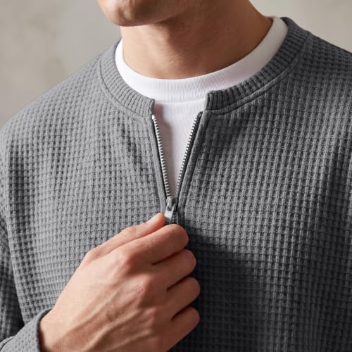 Waffle Quarter Zip Pullover Men 1/4 Zip Faux Layered Big and Tall Shirt - image 6