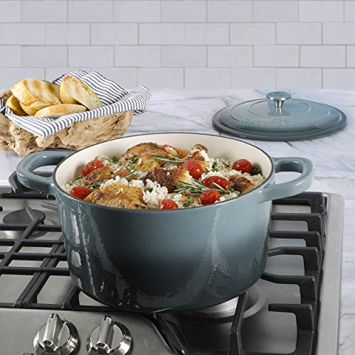 Image of Crock-Pot Artisan 7-Quart Round Enameled Cast Iron Dutch Oven - Slate Gray, Heavy-Duty Cookware for Slow Cooking, Baking, Roasting with Lid (Pack of 2)