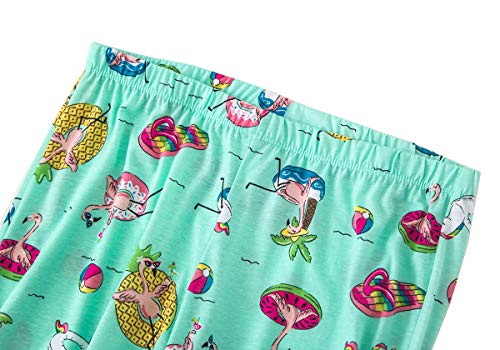 Image of CHUNG Women Cotton Pajama Sets Sleepwear pjs Short Sleeve Shirt Capri Length Crop Pants Cute Vivid Print