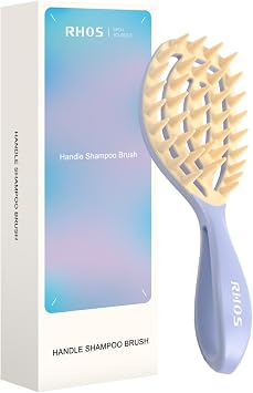 RHOS Scalp Massager Shampoo Brush with Handle Curved Ventilated Hair Scrubber Scalp Brush for Wet & Dry Purple