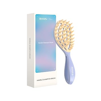 RHOS Scalp Massager, Shampoo Brush with Handle, Curved Vented Hair Scrubber, Scalp Brush for Wet & Dry Hair Purple