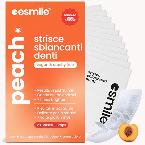 ESMILE- 28 Tiras Blanqueadoras Dientes con Sabor a Melocotón – Teeth Whitening Strips Profesionales para Blanqueo Dental Pro en Casa – 14 tratamientos