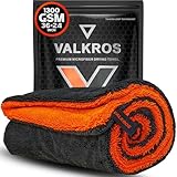 VALKROS X- Large Car Drying Towel, 36x24 Microfiber Towels for Cars, 1300 GSM, 70/30 Blend, Dual-Sided Highly Absorbent Twisted-Loop Edgeless Car Detailing Cloth, Scratch/Streak-Free [Orange/Black]