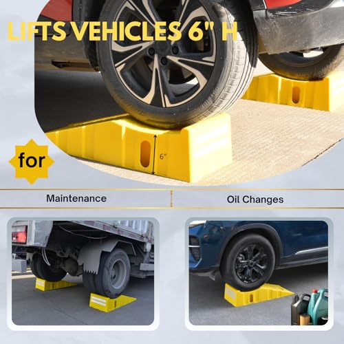 image for THAIMATS 2 Pack Car Ramps，Portable Truck Service Ramps Lifts with Re
