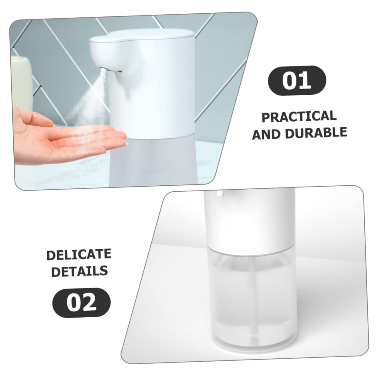 PRETYZOOM Dispenser Automatico Sapone Ricaricabile Usb, 350ml, Erogatore Schiuma in Abs per Lavello Cucina e Bagno, Bianco