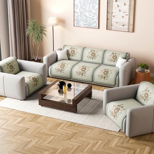 Image of Kuber Industries 5 Seater Sofa Cover | Slipcover for Living Room | Thick & Cozy | Non-Slip Comfort Sofa Cover Set | Paradise 1137 Number - Olive Green