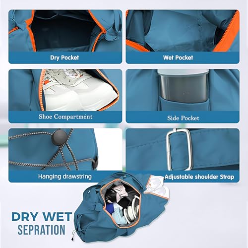 Image of Storite Nylon 51 Cm Imported Multi Purpose Travel Duffle Bag for Women with Dry and Wet Pocket, Lightweight Waterproof Luggage Bag with Shoe Compartment (Blue, 51 x 17 x 32 cm)