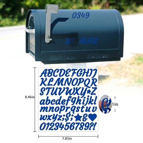 Image of 730 Pieces 10 Sheets Letter Stickers,Self Adhesive Waterproof Mailbox Numbers Stickers,Alphabet Decals for DIY,Bulletin Board,Window,Door,Sign,Bike,Car,Laptop,Scrapbook (Blue, 1 Inch)