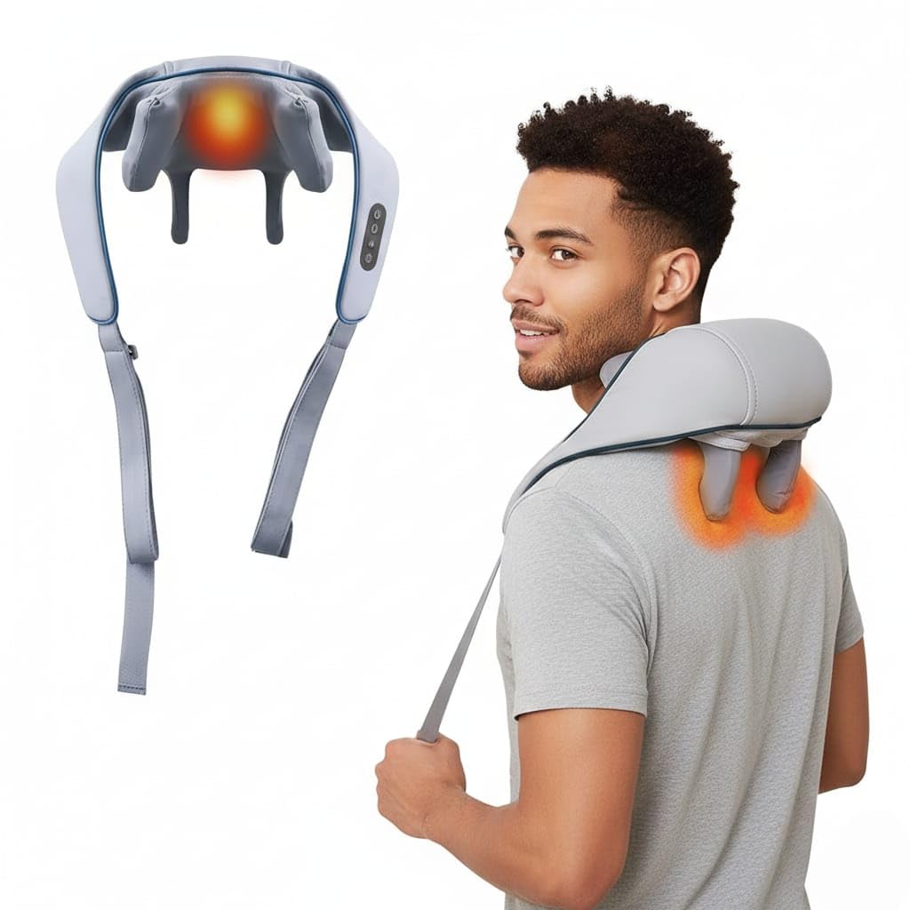 6D Neck & Back Massager with Heat | Wearable Electric Deep Tissue Massager for Neck, Shoulder, Back, Waist & Legs | 4D Shiatsu Kneading, 6 Massage Heads, 5 Modes & 3 Speeds | Cordless, Rechargeable, Pain Relief & Relaxation Therapy (Grey)-image-42