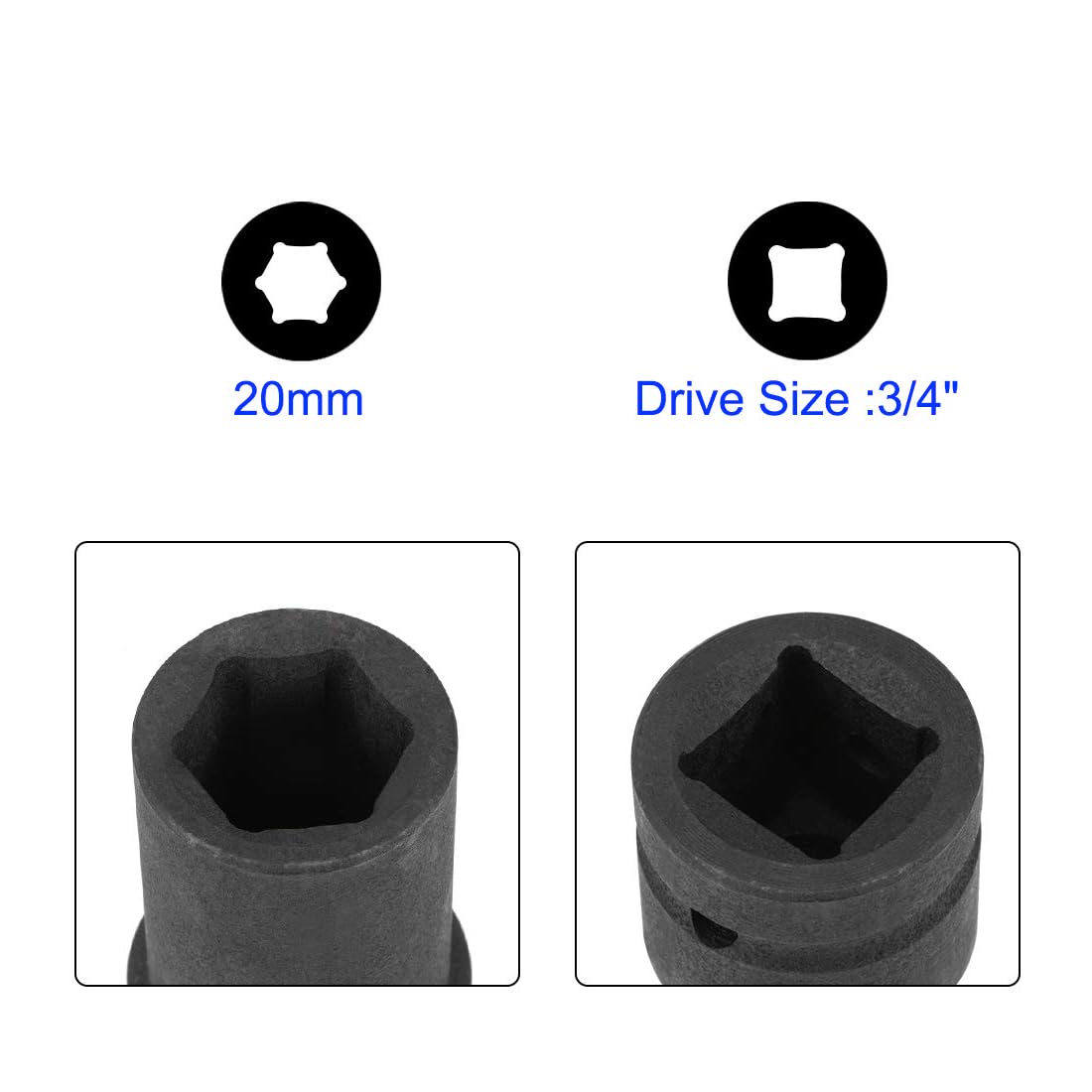 MACHSWON 3/4 Inch Drive - 20mm Deep Impact Socket with 6 Point Design, Heat-Treated Cr-V Steel 78mm Length, Metric Sizes - Image 3