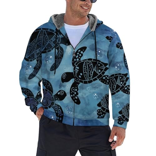 Sweat à capuche en polaire pour homme veste zippée avec motif tortue taille S-5XL