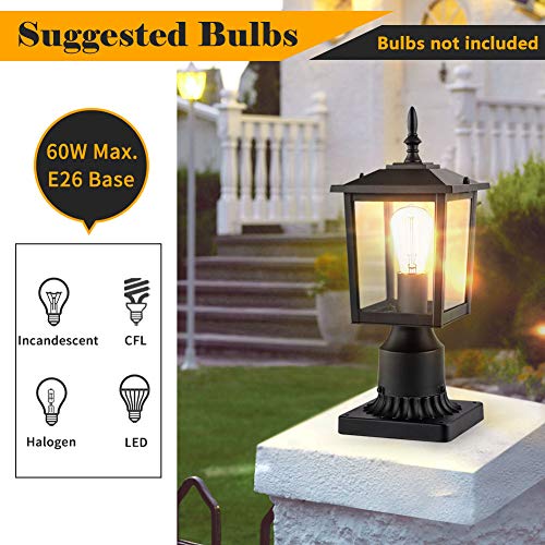 CINOTON Outdoor Post Light Fixtures, Modern 1- Light Exterior Post Lantern with 3-Inch Pier Mount Base Aluminum Housing Plus Clear Glass Waterproof Patio Pole Lights - Thumbnail 4