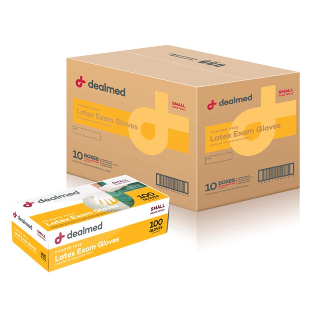 Dealmed Latex Exam Gloves, Powder Free, Cream, Small, 100 Count (Pack of 10)