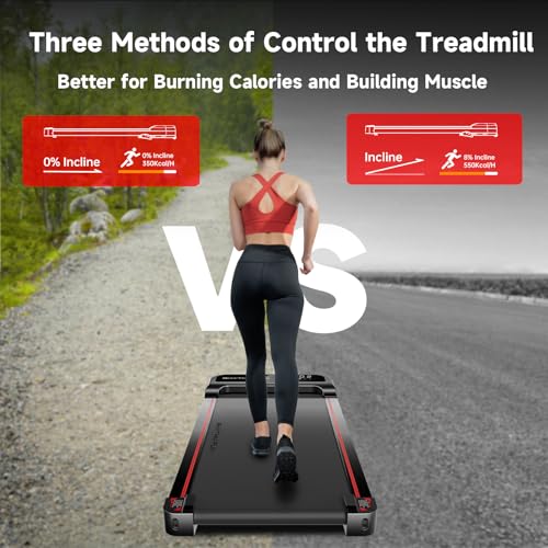 RHYTHM FUN Walking Pad Treadmill with Incline, Under Desk Treadmill with Incline, Treadmill for Home and Office, 300 Lbs Portable Treadmill with Remote Control, Compact Treadmill in LED Display