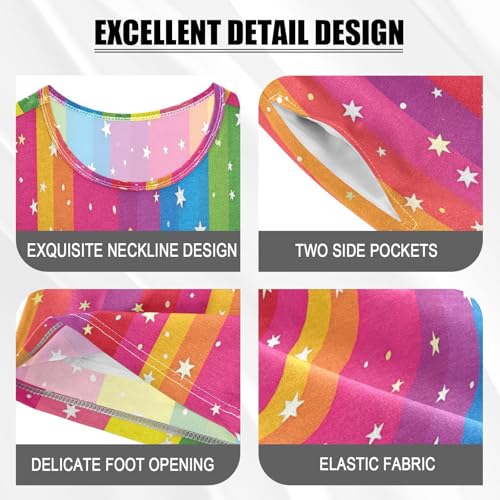 senya Short Sleeve Pajamas Sets Summer Cotton Sleepwear Rainbow Stripe Star4