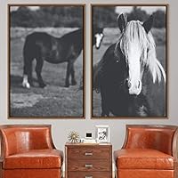 2 Piece Framed Canvas Wall Art Black Horse Canvas Prints Home Artwork Decoration for Living Room,Bedroom - 16