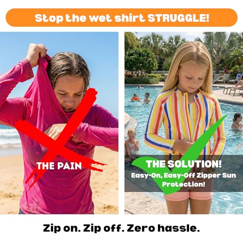 Image of SwimZip Girls' 3 Pc Swim Set w /Long Sleeve Rash Guard, Tankini & Shorts UPF 50+