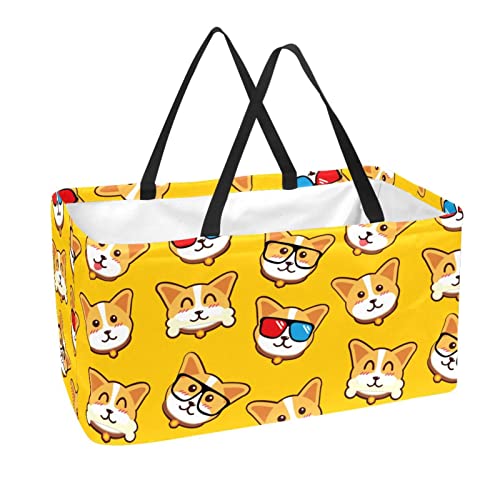 Sac de courses chiens jaunes pliable grand cabas pour charger sans effort