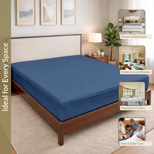 Image of 100% Waterproof Mattress Protector Queen Size Bed 60x75 Inch, Non Woven Fabric Fitted Mattress Cover with Elastic, Waterproof Bed Protector, Hypoallergenic, 10 Inch Deep Pocket - Navy Blue