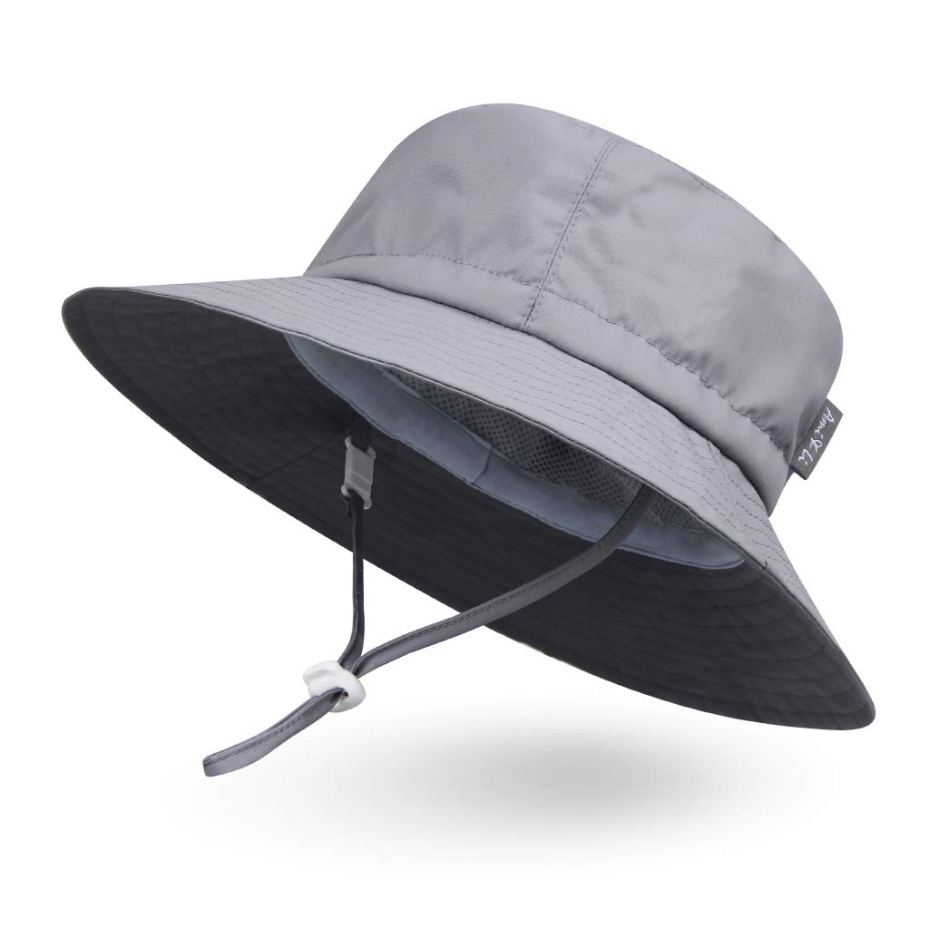 Ami&Li totsBaby Sun Hat Adjustable Outdoor Sunhat Water-proof Bucket Boonie Fishing Cap for Baby Toddler Kids UPF 50 - S: Light gray