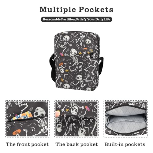 KLL Dancing Black Skeleton crossbody messenger bag Vegan Leather mens crossbody bag small Casual Shoulder Hand Bag For Woman2