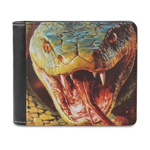 Angry Snake Bi-fold Men's Wallets with 6 Card Holders Slim PU Leather Purse Outdoor Money Clip